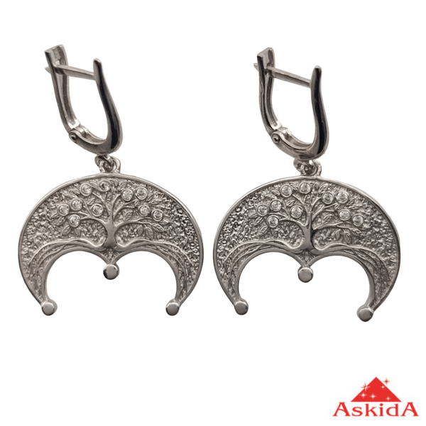 Серебряные серьги Лунница с деревом жизни